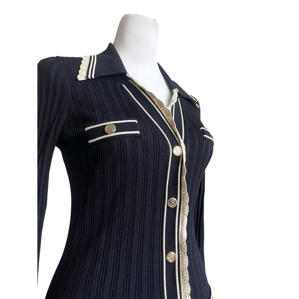 Sandro Alexandrine Long Sleeve Ribbed Mini Sweater Dress Sz 4 Old Money Preppy - Picture 10 of 16